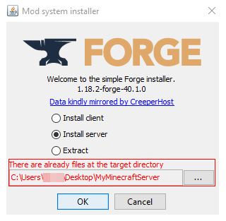 Visualización error en el proceso de instalación en Forge