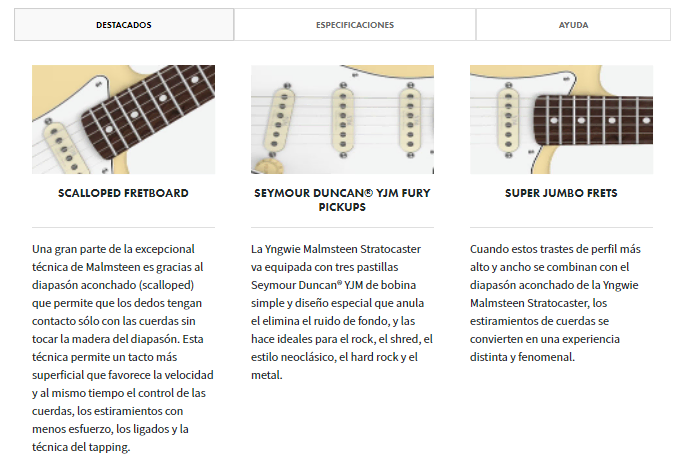 Visualización descripción de producto Fender