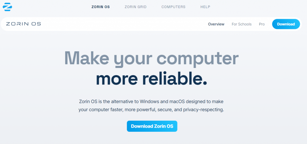Página principal web Zorin OS