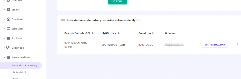 Base de datos de MySQL