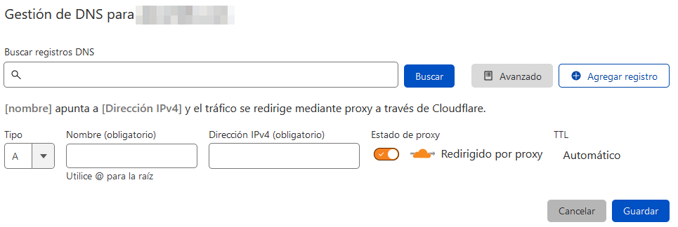 Agregar registro en CloudFlare