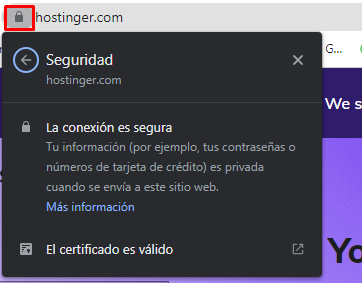 Certificado SSL válido de Hostinger