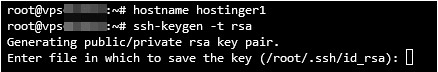 Ventana con el comando a ejecutar para generar las claves SSH
