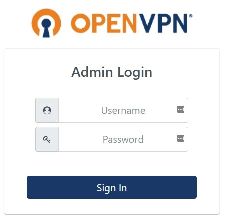 Panel de ingreso para acceder al usuario administrador de OpenVPN