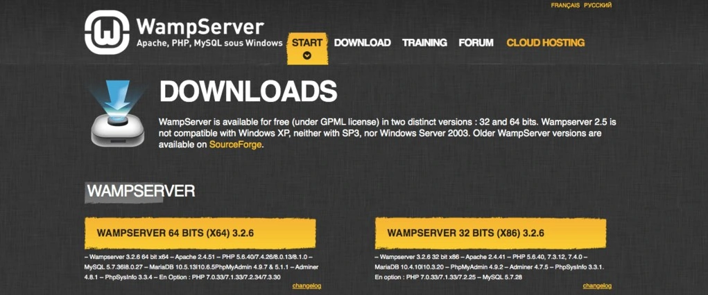 Página de descarga de WampServer