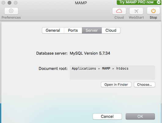 Configuración del servidor web de MAMP