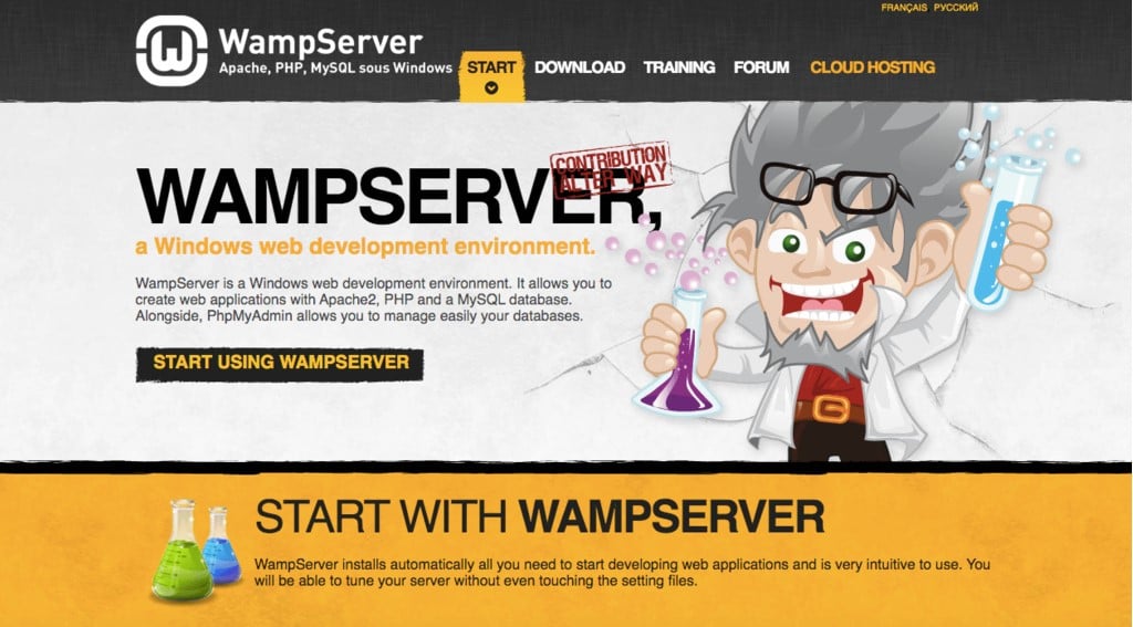 Página de inicio de la web de WampServer
