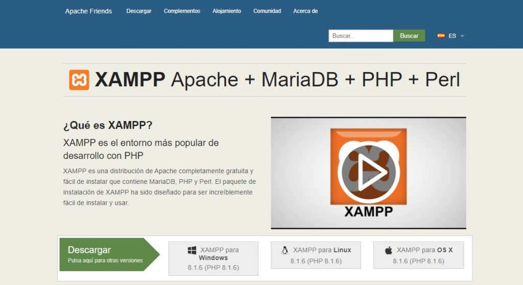 Página web para descargar XAMPP