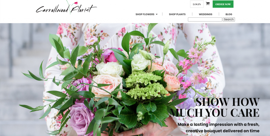 Muestre cuánto le importa un ejemplo de sitio web de comercio electrónico de floristería