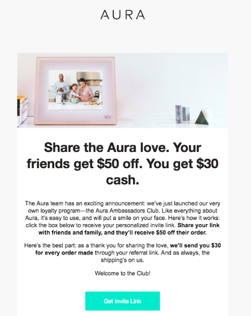 Ejemplo del email marketing de Aura