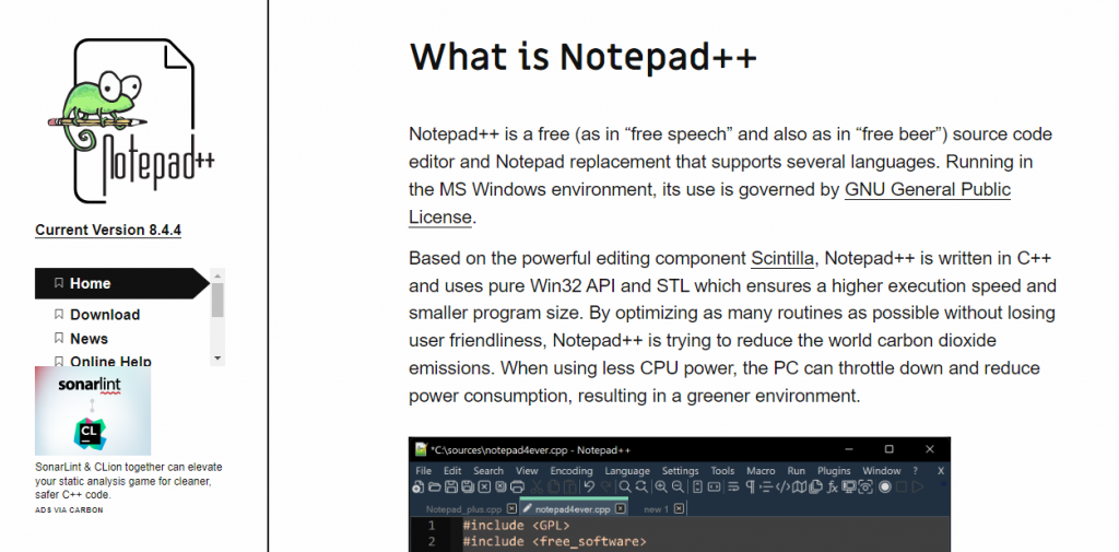 Sitio web de Notepad++