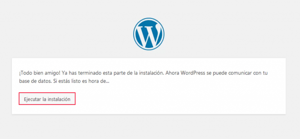 ejecutar la instalacion de WordPress