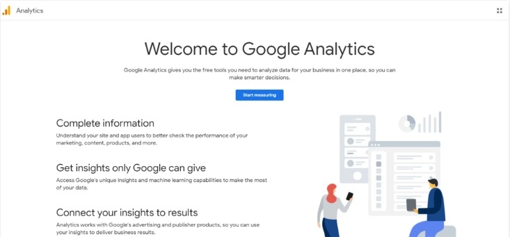 Página de inicio de Google Analytics