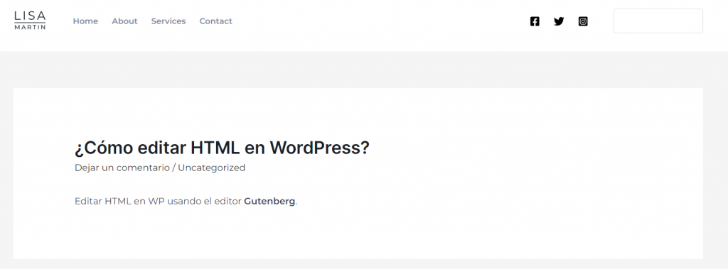 El resultado después de editar HTML  WordPress en un Post