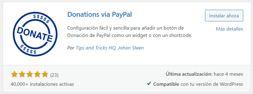 Plugin Donations via PayPal de WordPress