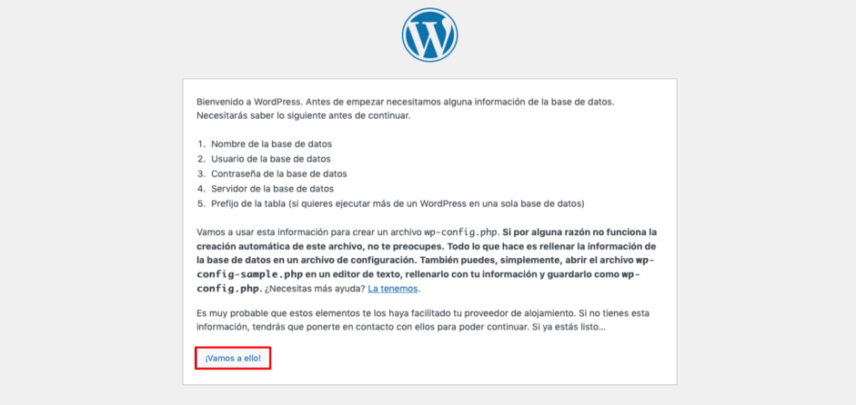 Asistente de instalación de WordPress 