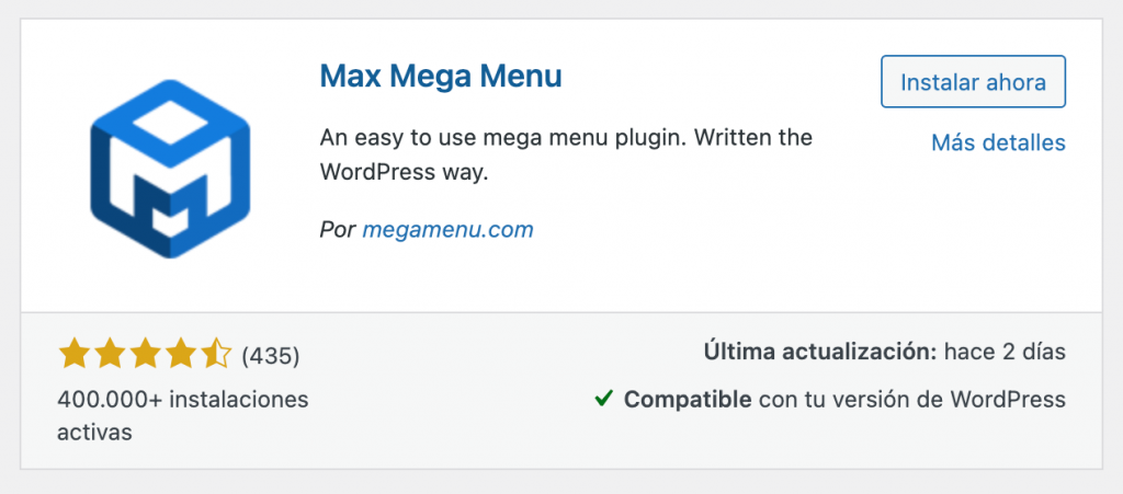 Plugin max mega menu en el directorio de plugins de wordpress