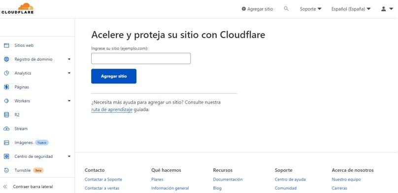 Añadir un sitio en Cloudflare