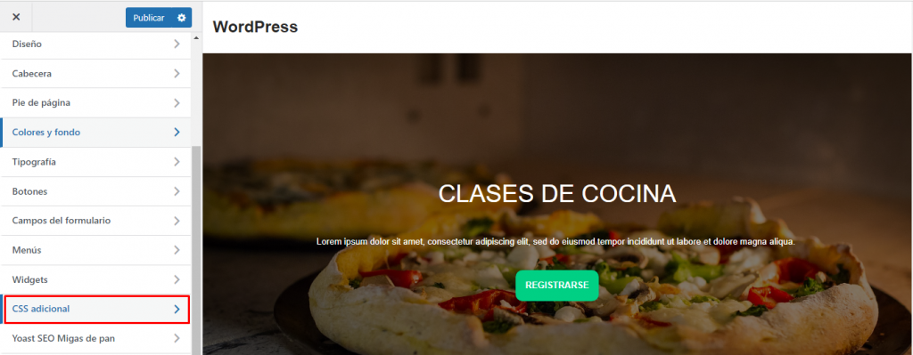 Pestaña CSS adicional en WordPress