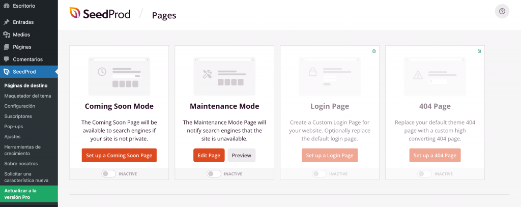 Panel de control de SeedProd en WordPress