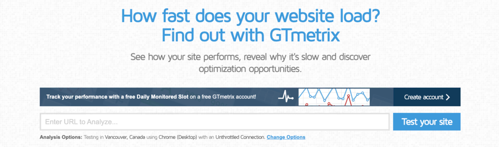 Página de inicio de GTmetrix