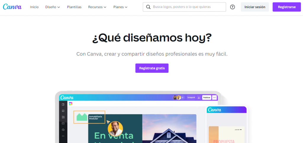 Página de inicio de la herramienta de diseño Canva