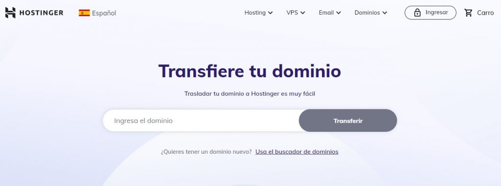 Transferir dominio en la web de Hostinger