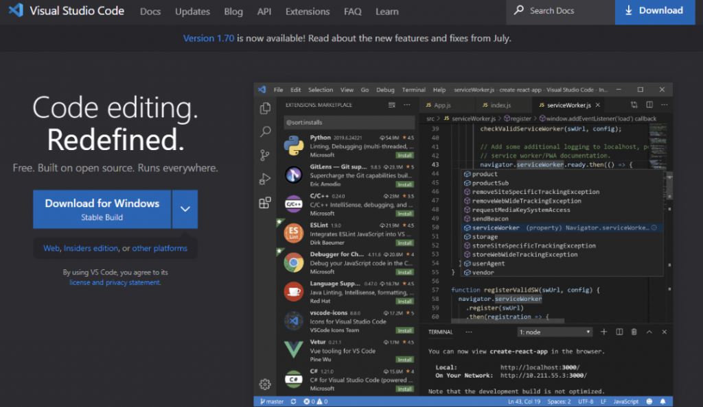 Página de inicio de Visual Studio Code