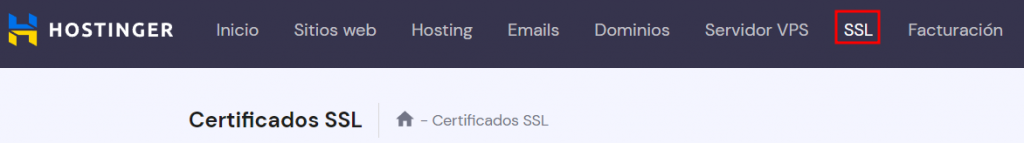 Sección SSL en el hPanel de Hostinger