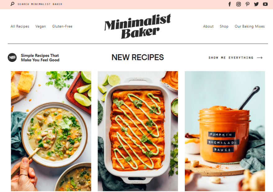 Página de inicio del sitio web Minimalist Baker