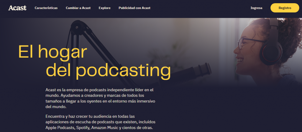 Página de inicio del hosting para podcast Acast