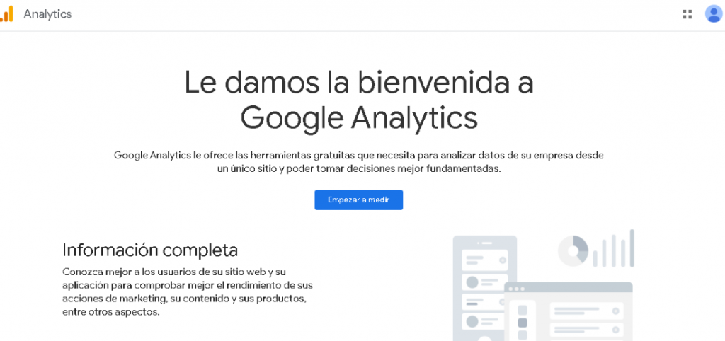 Página de inicio de Google Analytics