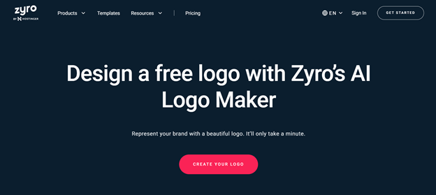 Página web de Zyro para crear un logo