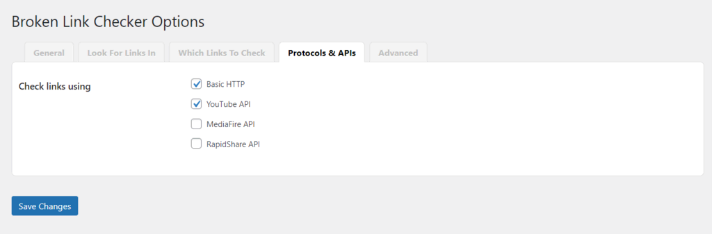 Opción para indicar o cambiar los protocolos y APIs