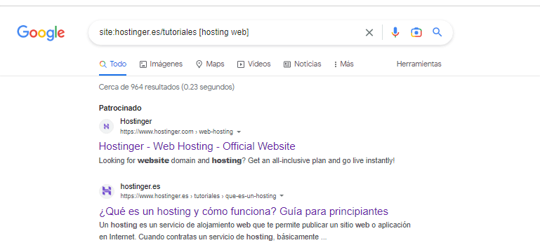 Qué es un hosting, resultado en Google