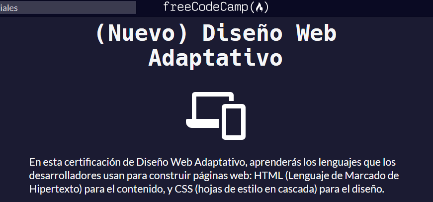 Página de inicio de la Certificación de Diseño web adaptativo  de FreeCodeCamp