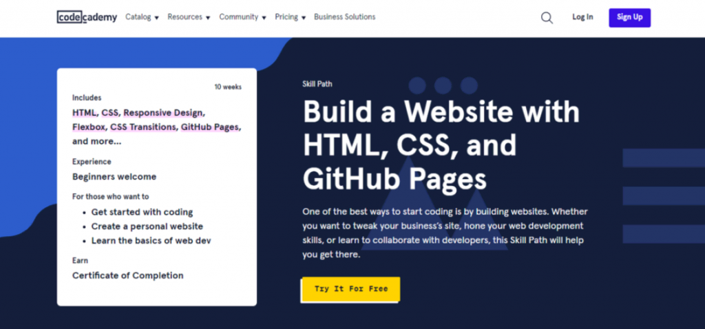 Curso Crea un sitio web con páginas HTML, CSS y GitHub de Codecademy