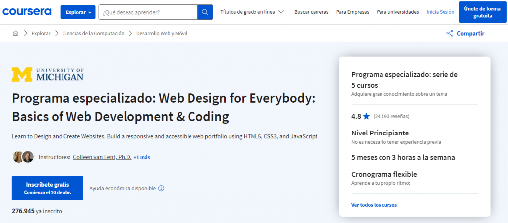 Curso de diseño web en Coursera