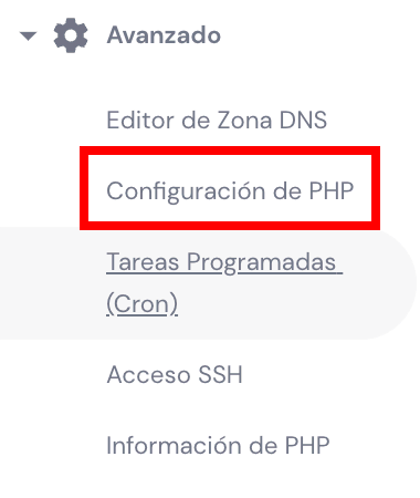 Configuración PHP en hPanel