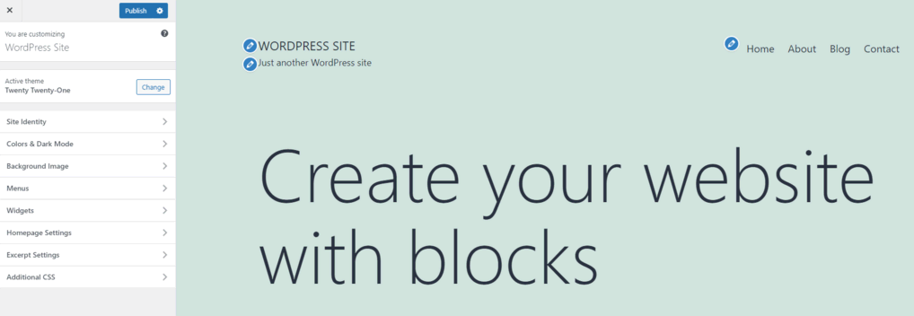 Página para personalizar un sitio de WordPress