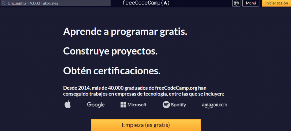 Página de inicio de FreeCodeCamp