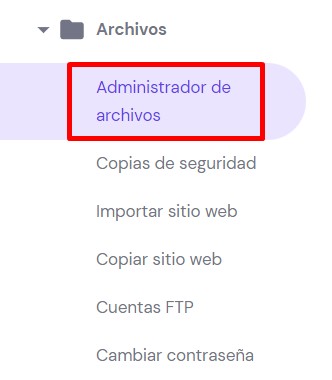 La opción Administrador de archivos en hPanel