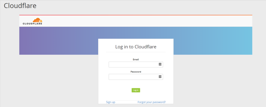 Página de inicio de sesión de Cloudflare