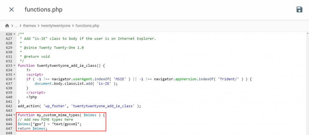 El archivo functions.php con el código agregado