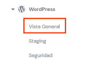 Sección WordPress, pestaña Vista General