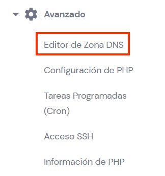 Editor de zonas DNS de hPanel