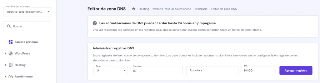 Administrar registros DNS