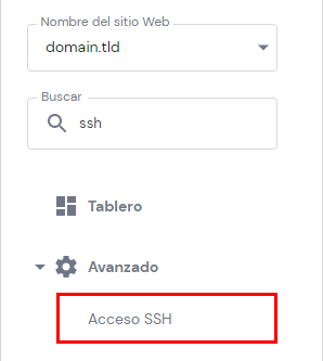 La opción Acceder a SSH en hPanel