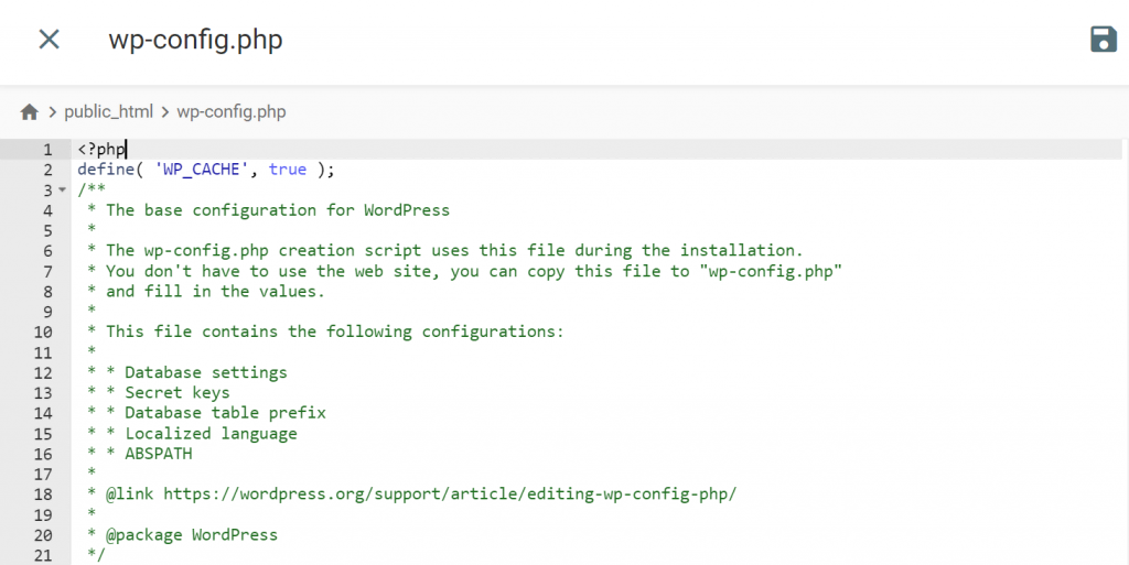 Interfaz para editar un archivo PHP