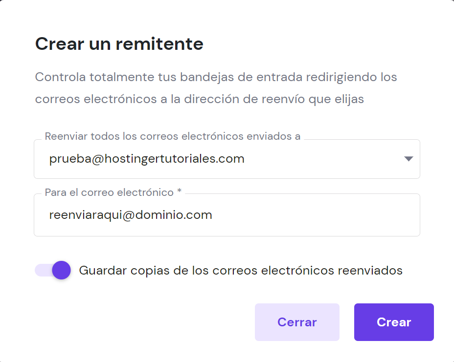 Configuración de un reenviador de correo electrónico